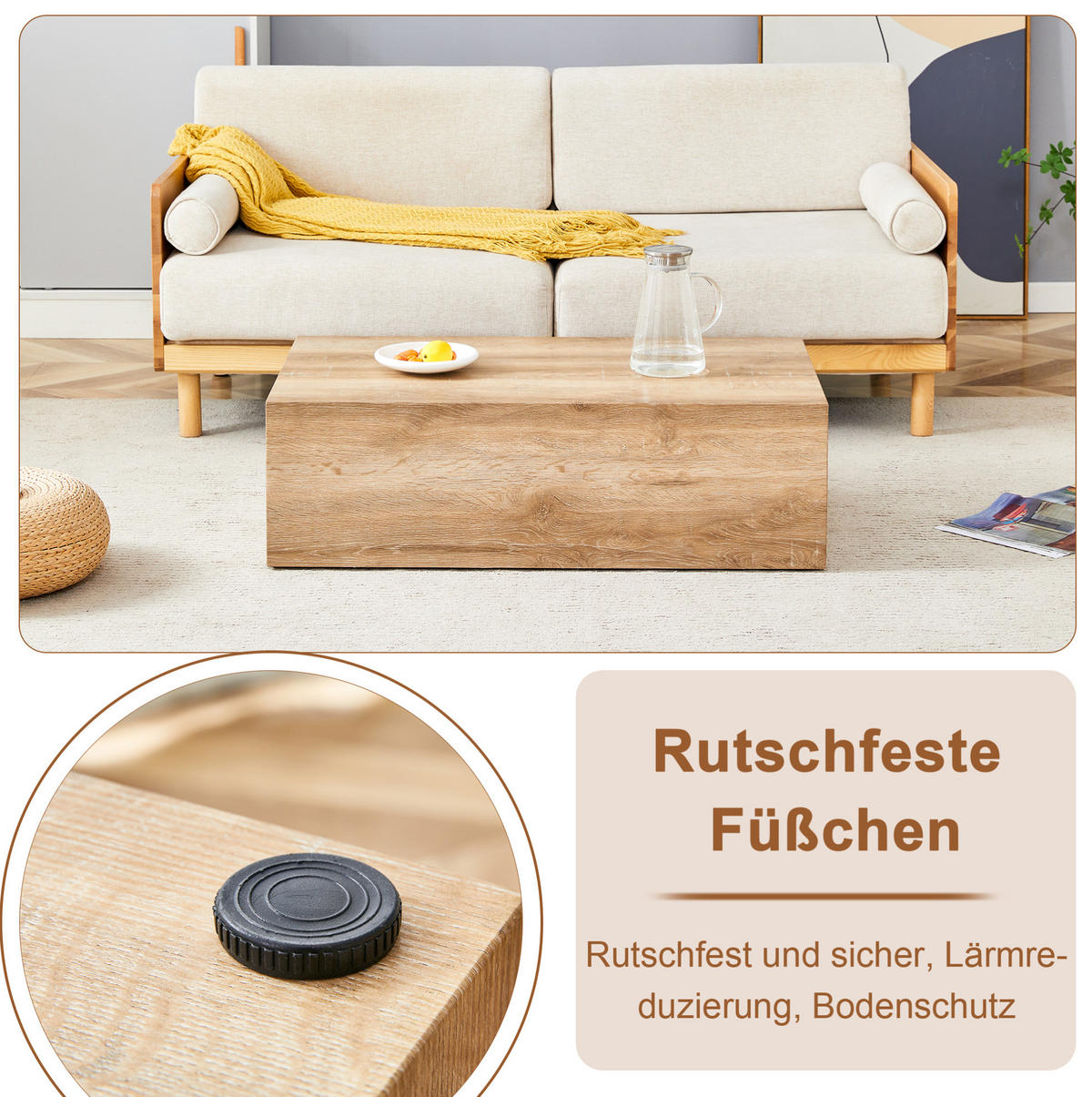 COUCHTISCH aus MDF 90x50x30 cm in Naturfarben mit montagefreiem Design - Naturfarben, Holzwerkstoff (90/50/30cm) - Modfu