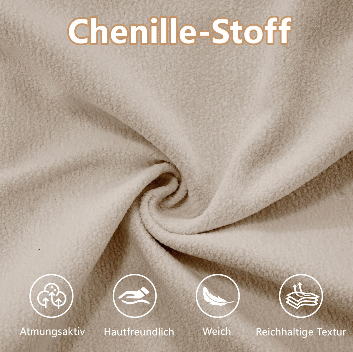 ECKSOFA in Hellbraun aus Chenille mit Ottomane, modular und besonders bequem - Cappuccino, Textil (145/313cm) - Flora Grace