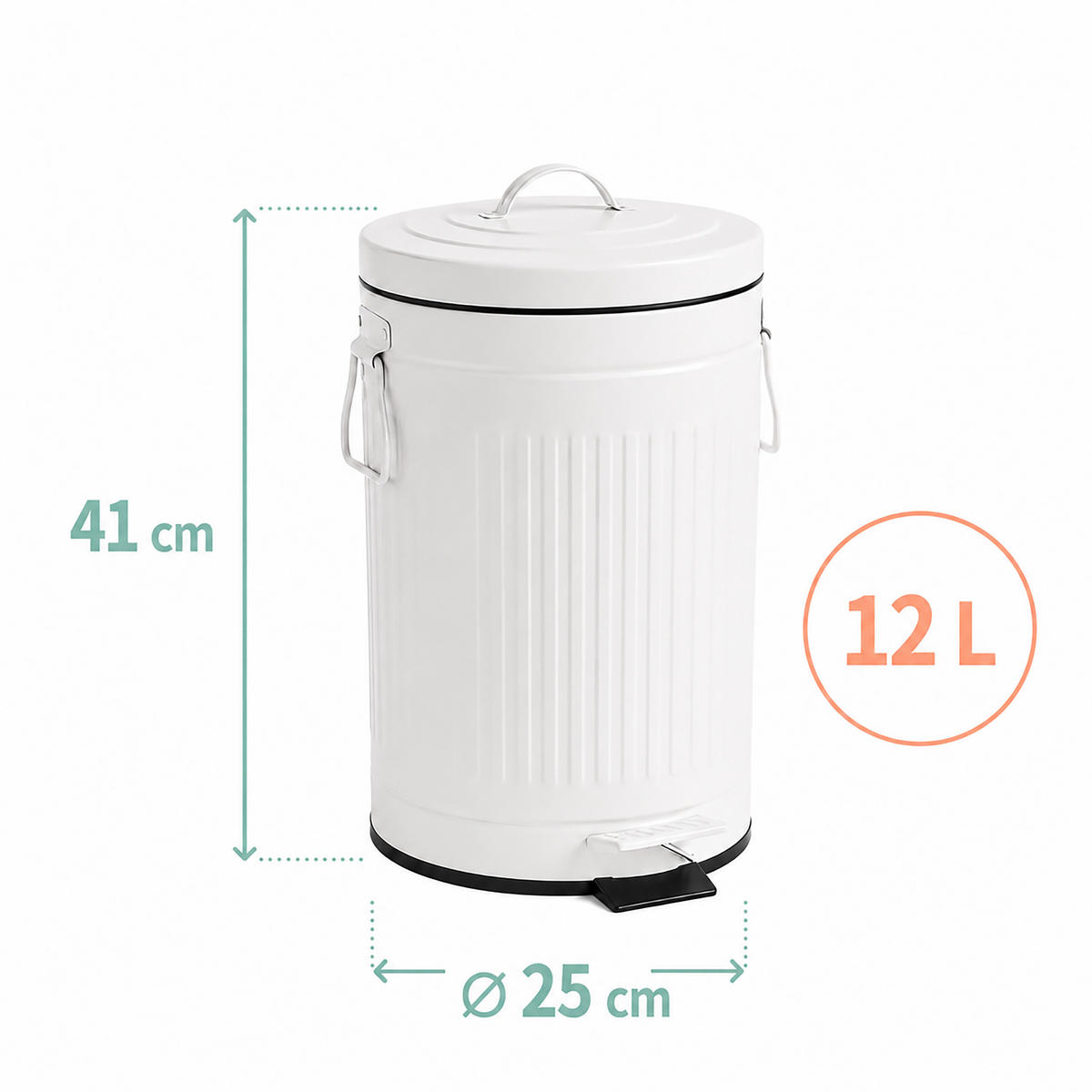 PUBELĂ Albă 12 l cu pedală - alb, material plastic/metal (25/41/25cm) - Relaxdays