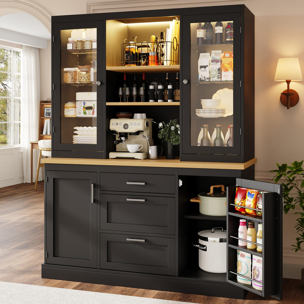 KÜCHENSCHRANK LED App 185x140x40Cm Arbeitsplatte - Schwarz, Holzwerkstoff (140/185/40cm) - FLIEKS