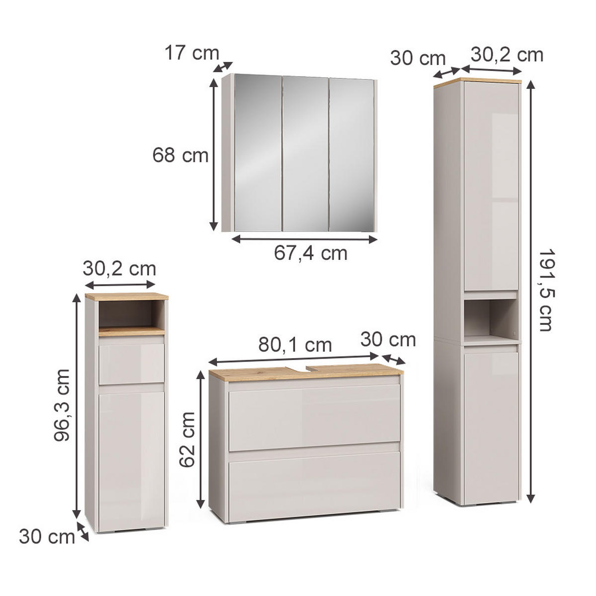 KOUPELNOVÝ NÁBYTEK Majest Kašmír/Řemeselné - kašmírová/světle šedá, kompozitní dřevo (30.2/96.3/30cm) - Vicco