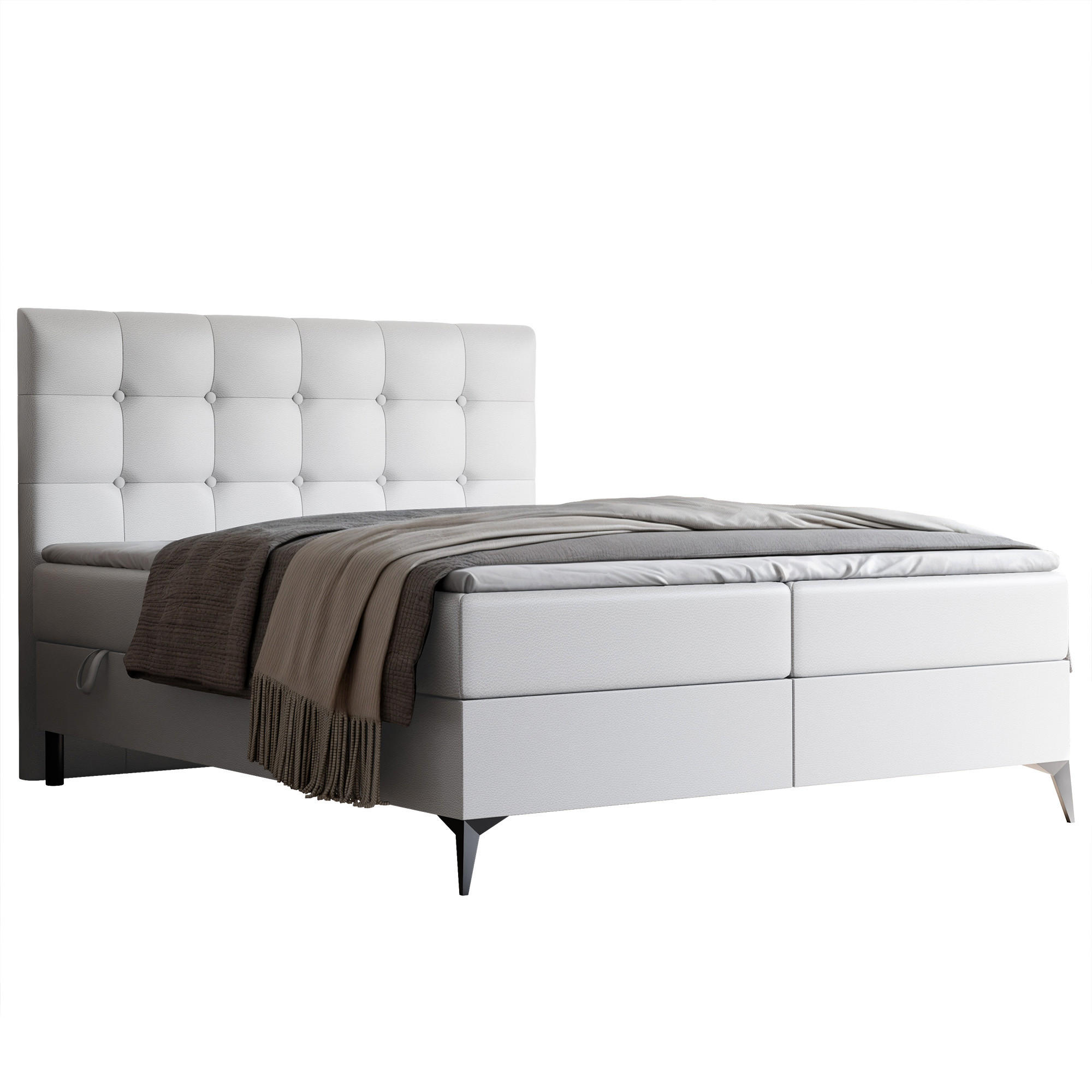BOXBETT BAILEY 200/200 cm mit Matratze und Topper, Weiß - Weiß, Holzwerkstoff/Textil (200/200cm) - Idohome