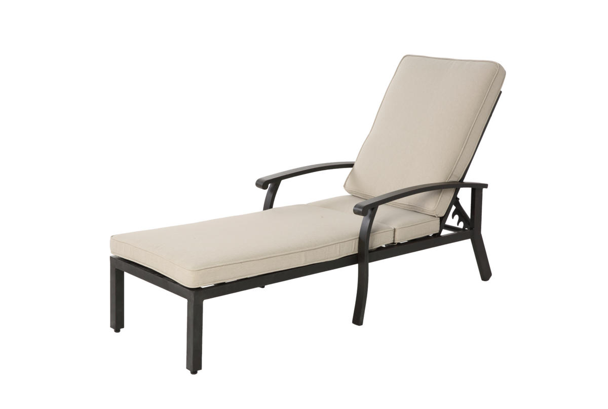 GARTENLIEGE 204/58/100 cm beige aus Aluminium mit Kissen - Beige, Metall (58/100/204cm) - OKWISH
