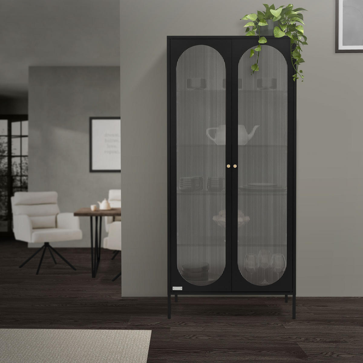 VITRINENSCHRANK Schwarz 175/80/40 cm - Schwarz, Metall (80/175/40cm) - ML-DESIGN