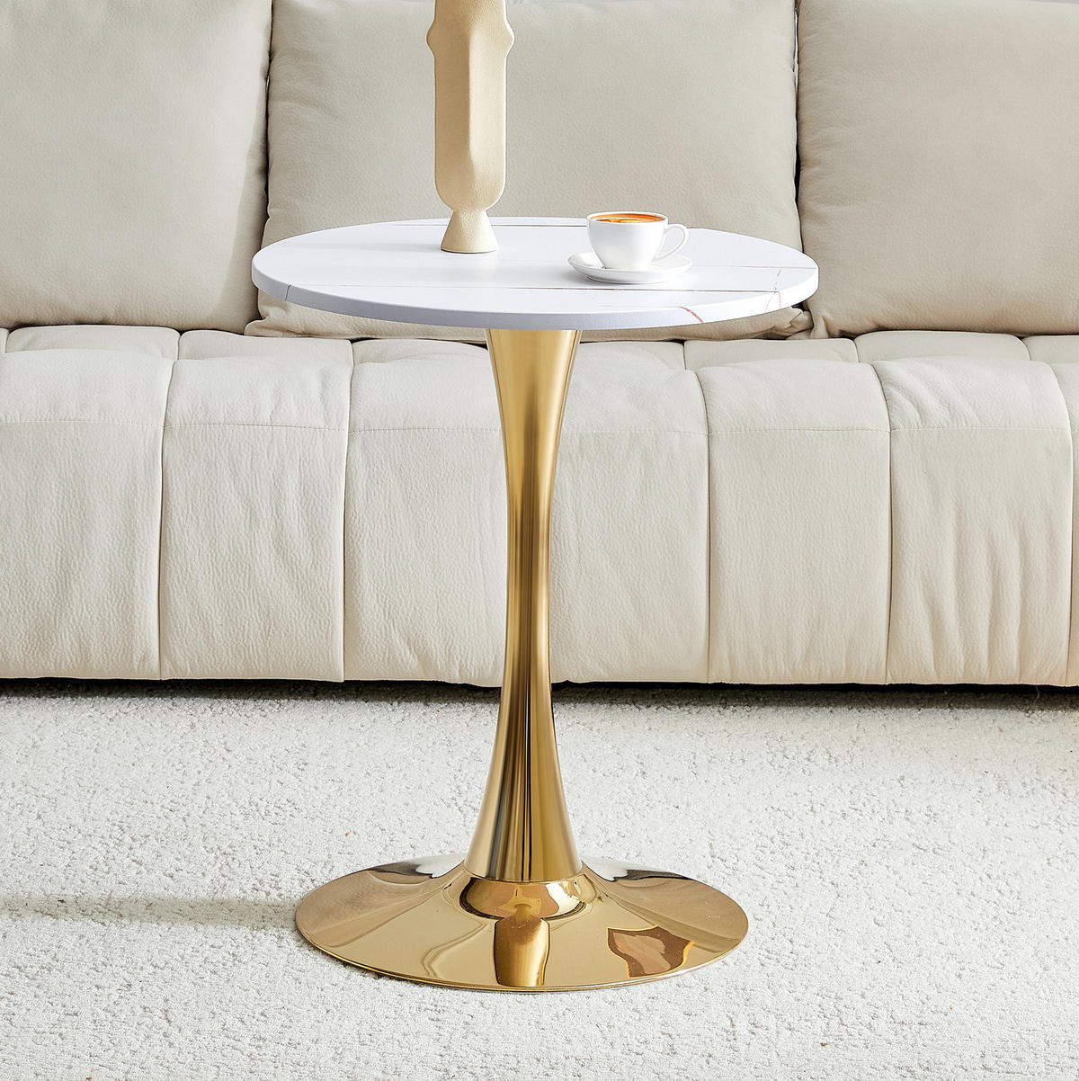 BEISTELLTISCH rund 60/72 cm in Weiß und Gold mit MDF-Platte - Weiß, Holzwerkstoff (60/60/72cm) - BEAOK