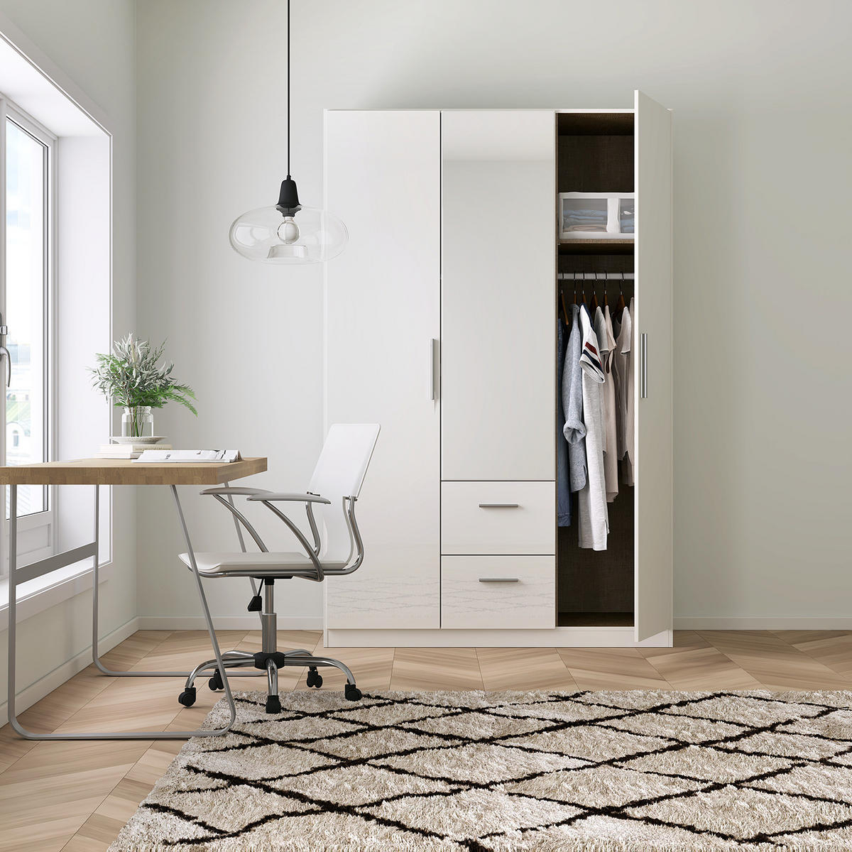 DREHTÜRENSCHRANK - Weiß Hochglanz/Weiß, Holzwerkstoff (136/210/54cm) - home24