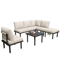 GARTEN-LOUNGESESSEL-SET 231/174/66 cm beige aus Olefin und verzinktem Stahl mit Kissen - Beige, Metall - OKWISH