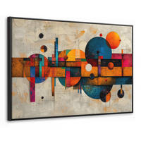 LEINWAND Bilder mit Rahmen - Vintage - Moderne Kunst - Orange - Geometrische Formen - 140x90 - Multicolor, Textil (140/90cm) - MuchoWow