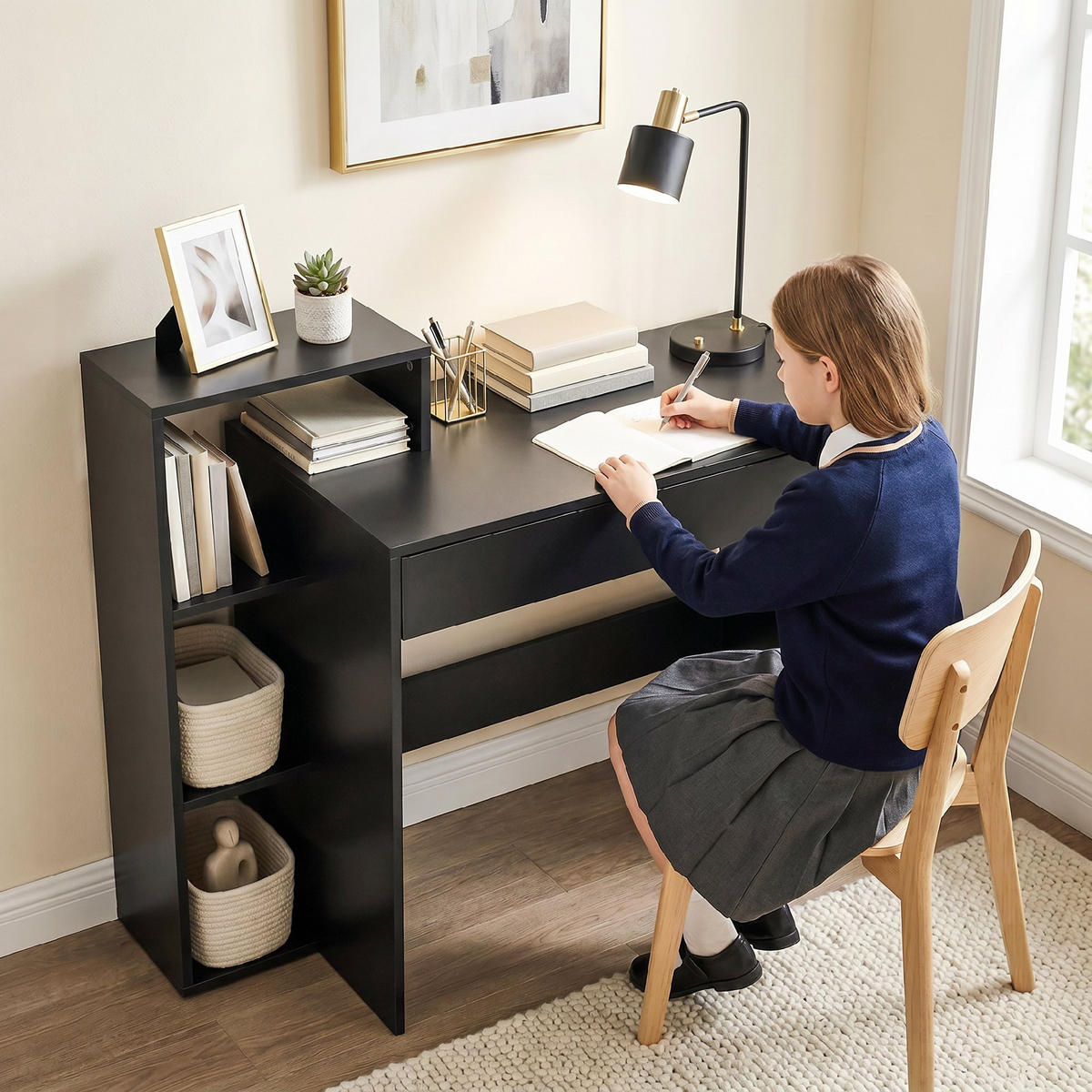 SCHREIBTISCH Schwarz mit Schublade und Ablagefächern 100/40/90 cm - Schwarz, Holzwerkstoff (40/100/90cm) - PANGIVO