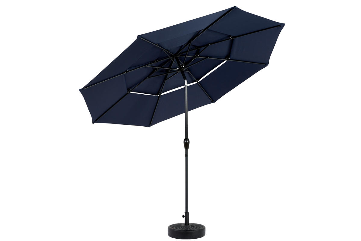 DOPPEL-SONNENSCHIRM aus Polyester & Metall 4,5x2,65x2,4 m in Weiß mit 48 Solar-LEDs - Weiß, Metall (265/450cm) - Modfu