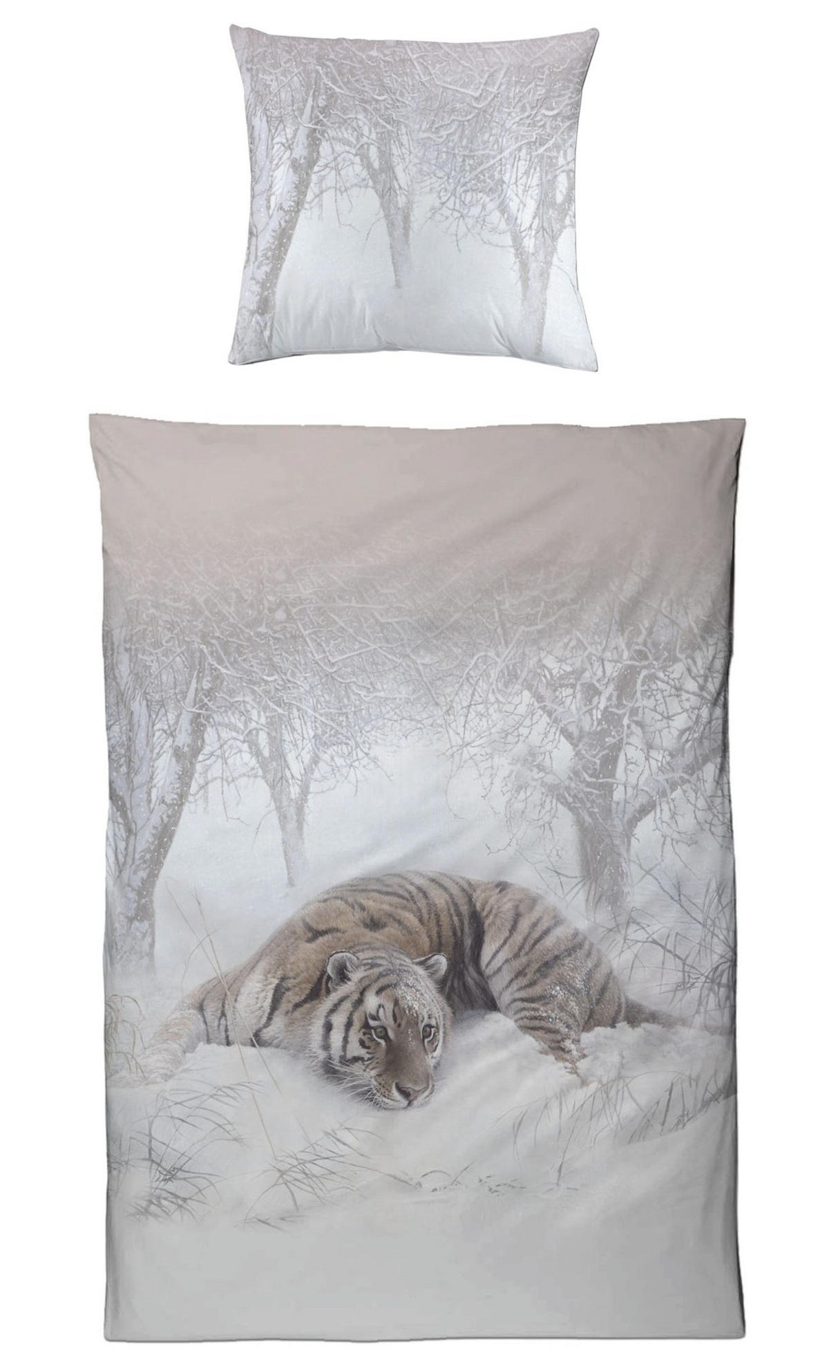 BETTWÄSCHE 135x200 Interlock Jersey Bettbezug Baumwolle Tiger - Made in Germany - Weiß, Textil (135/200cm) - Carpe Sonno