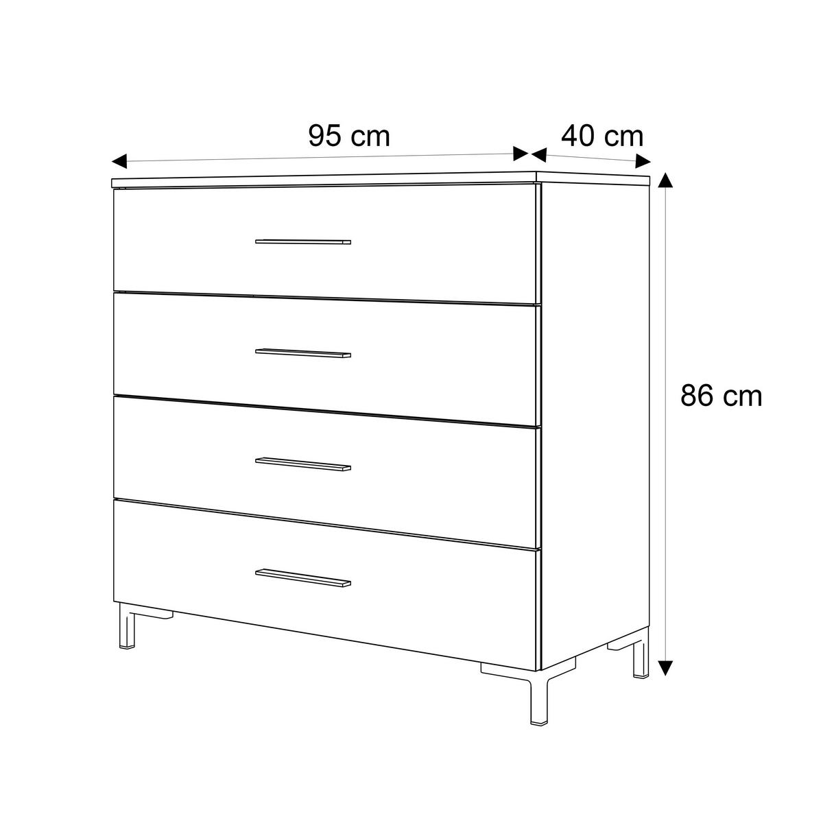 KOMMODE LINA KASCHMIR 4S mit Schubladen und LED-Beleuchtung Schwarze Beine - Kaschmir/Schwarz, Holzwerkstoff (95/86/40cm) - Lookway