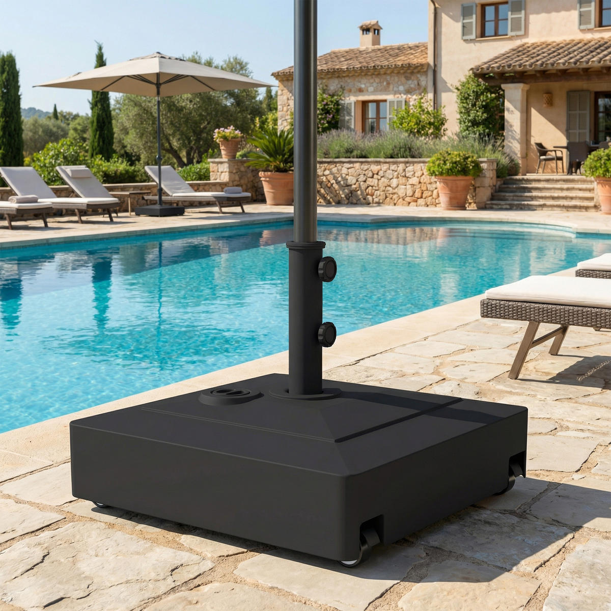 SONNENSCHIRMSTÄNDER HDPE Metall Schwarz - Schwarz, Kunststoff (54.5/54.5cm) - Outsunny