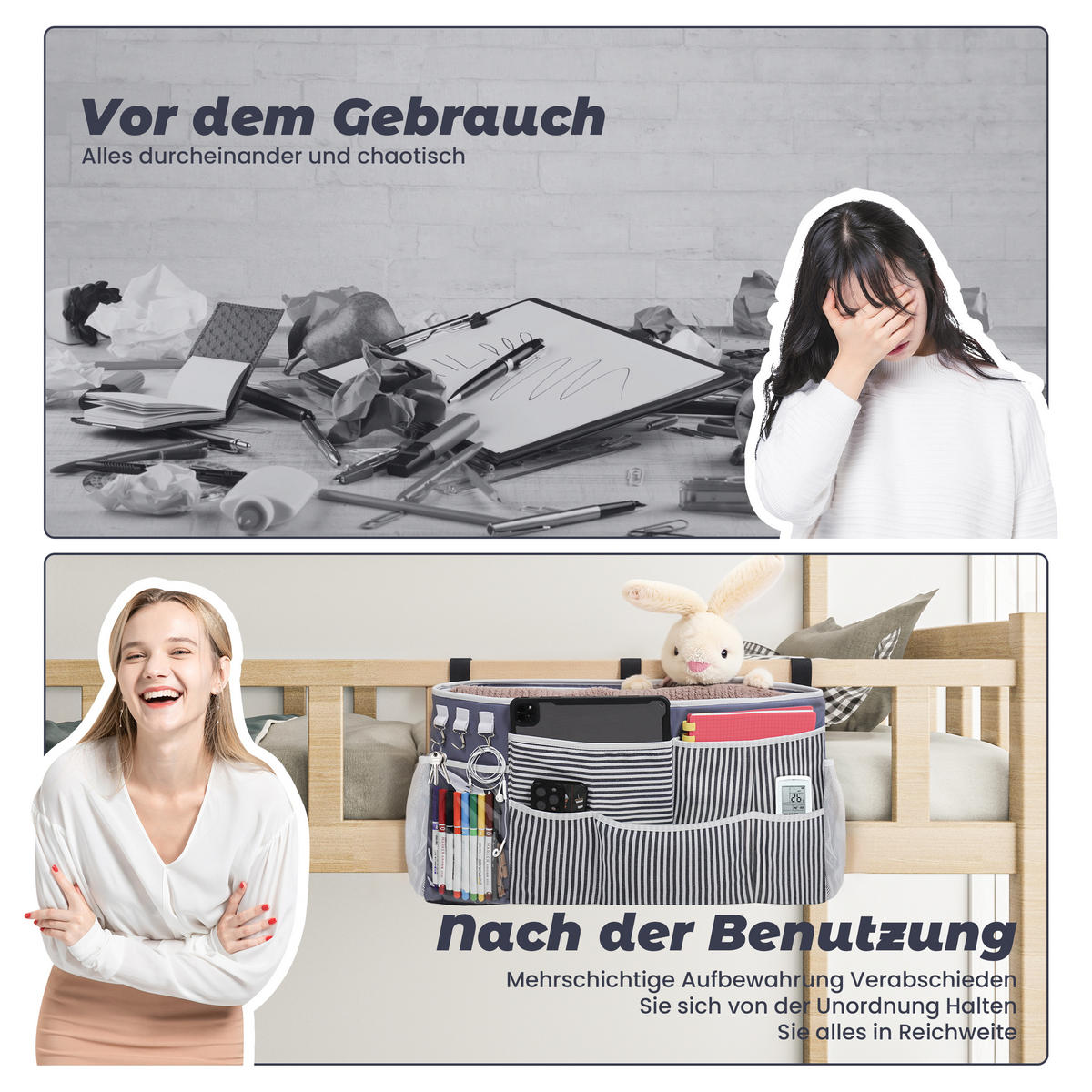 NACHTTISCH-AUFBEWAHRUNGSTASCHE zum Aufhängen extra groß - Blau/Weiß, Textil - Vercart