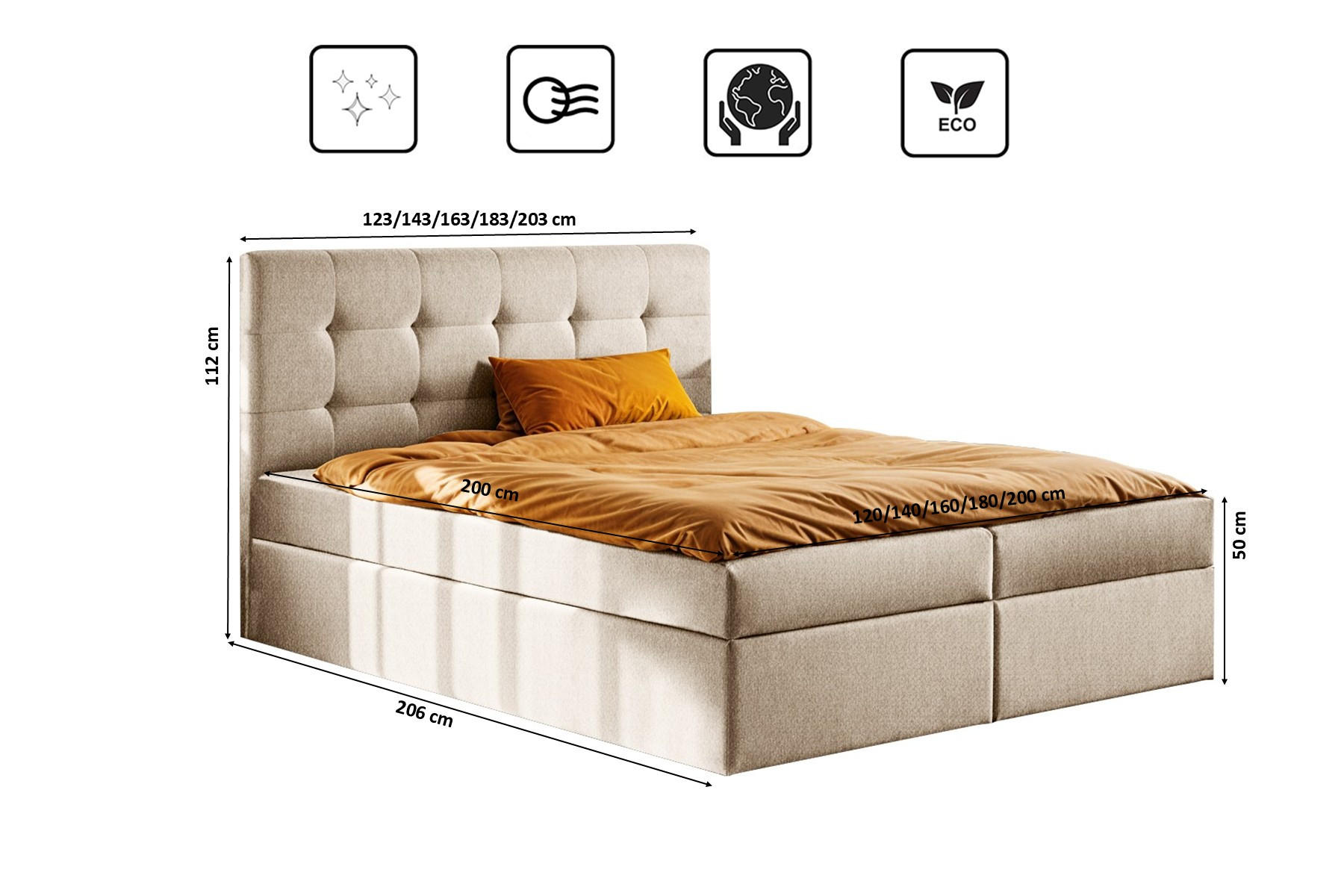 Thumbnail - Kaiser Möbel Boxbett, Creme, Holz, H3, 120x200 cm, Schlafzimmer, Betten, Boxspringbetten