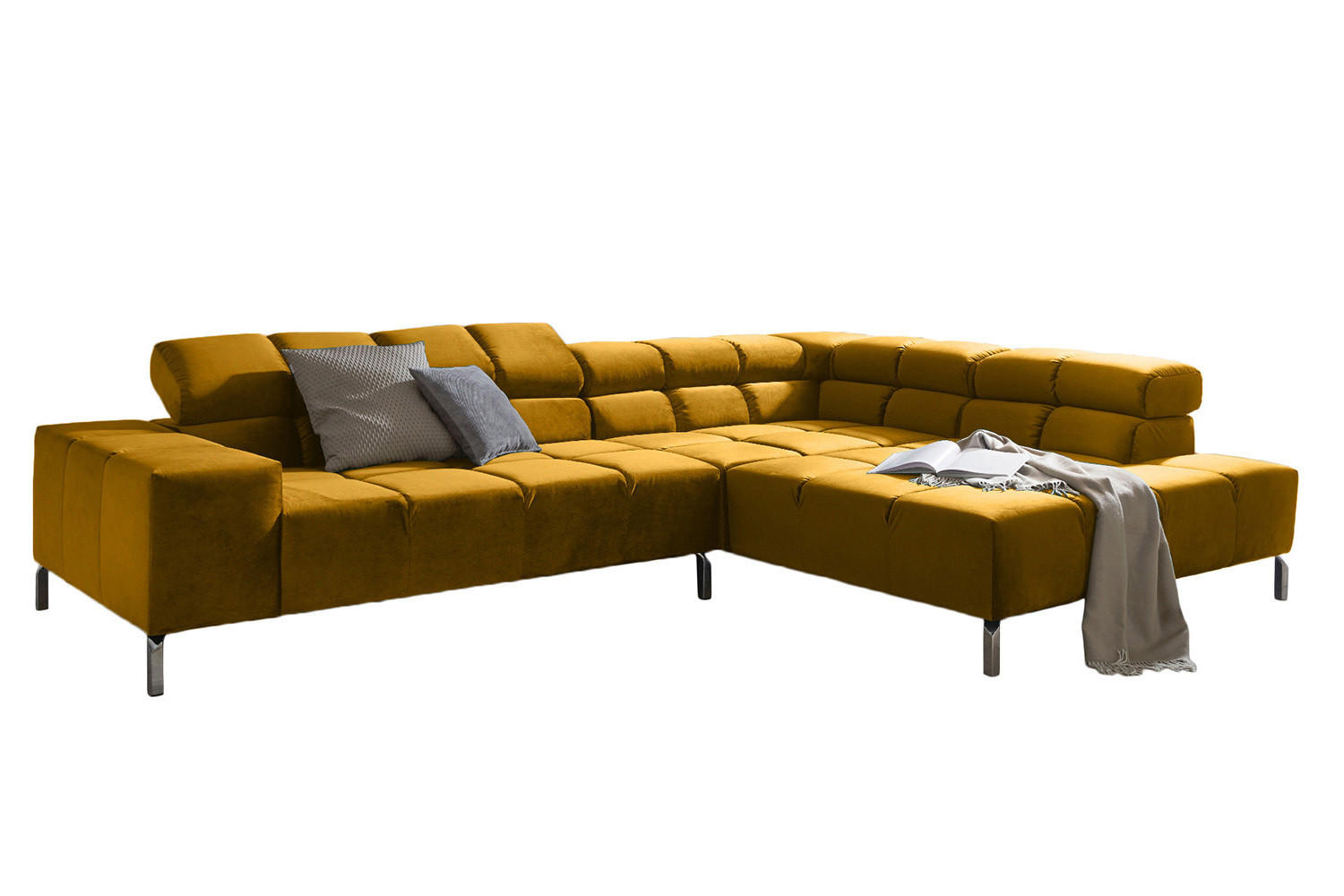 ECKSOFA NELSON Gelb Velvet - Gelb/Silberfarben, Textil (321/116cm) - KAWOLA