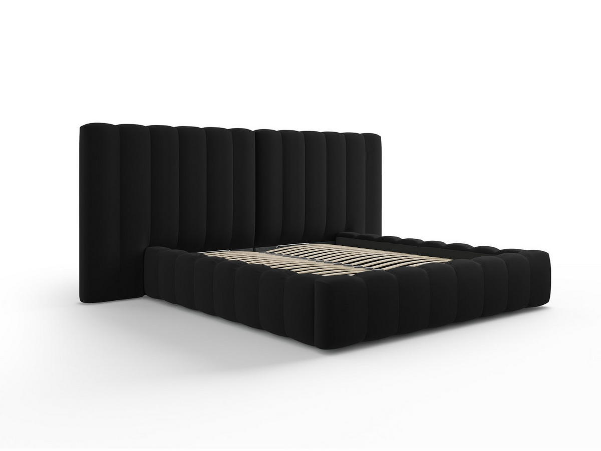 BETT mit Bettkasten und Doppelkopfteil Kelp aus Samt schwarz 140x200cm - Schwarz, Textil (140/200cm) - Micadoni