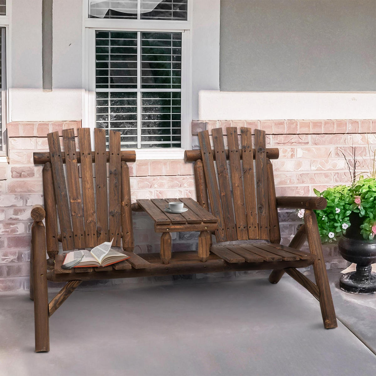 GARTENBANK MIT TISCH DE-08298 Sitzgruppe aus Massivholz, 2 Sitzplätze Braun - Braun, Holz (157/103/88cm) - ComfortXL