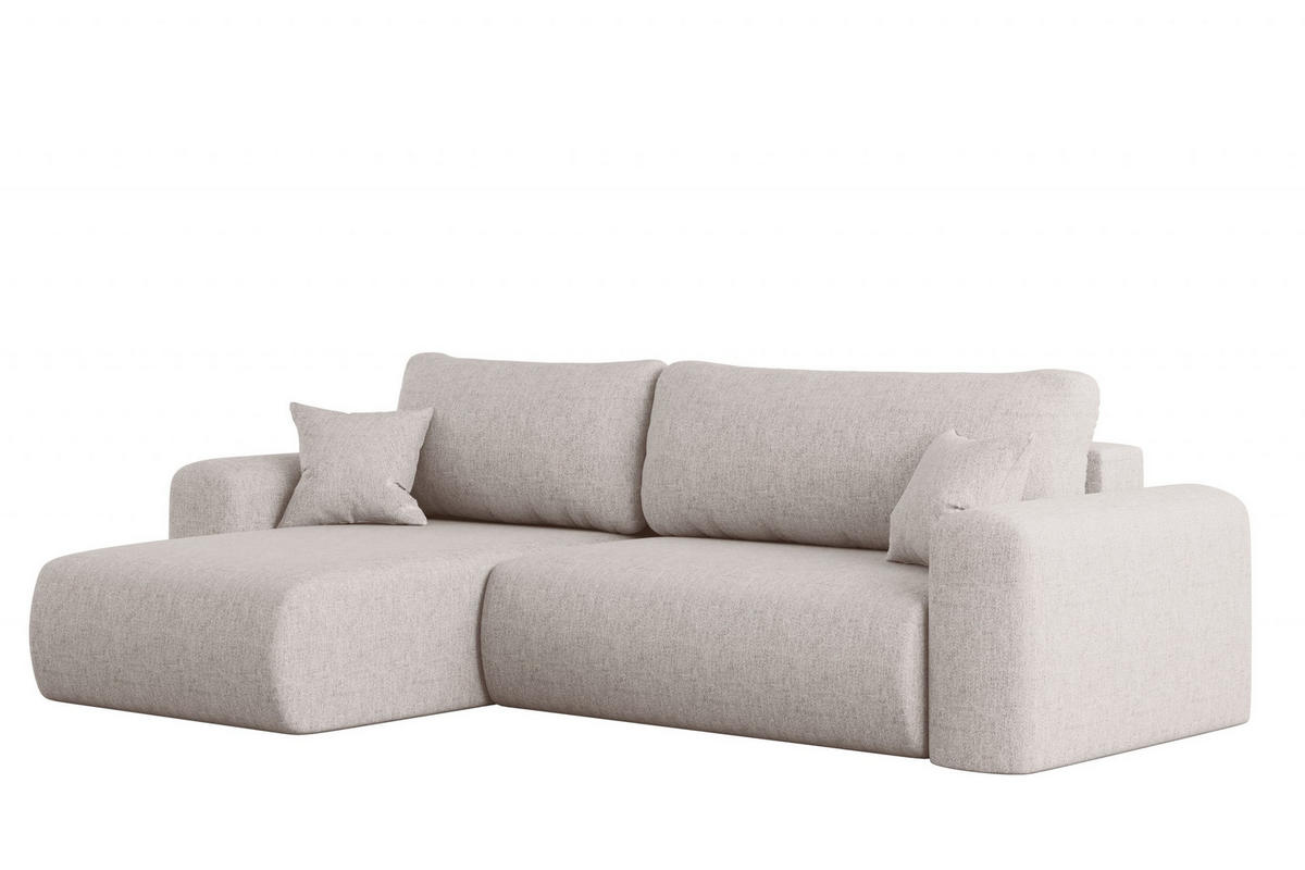 ECKSOFA Mit Schlaffunktion Und Bettkasten L-förmiges Sofa Capri Stoff Verita Links Ecru - Creme, Holz (145/272cm) - Kaiser Möbel