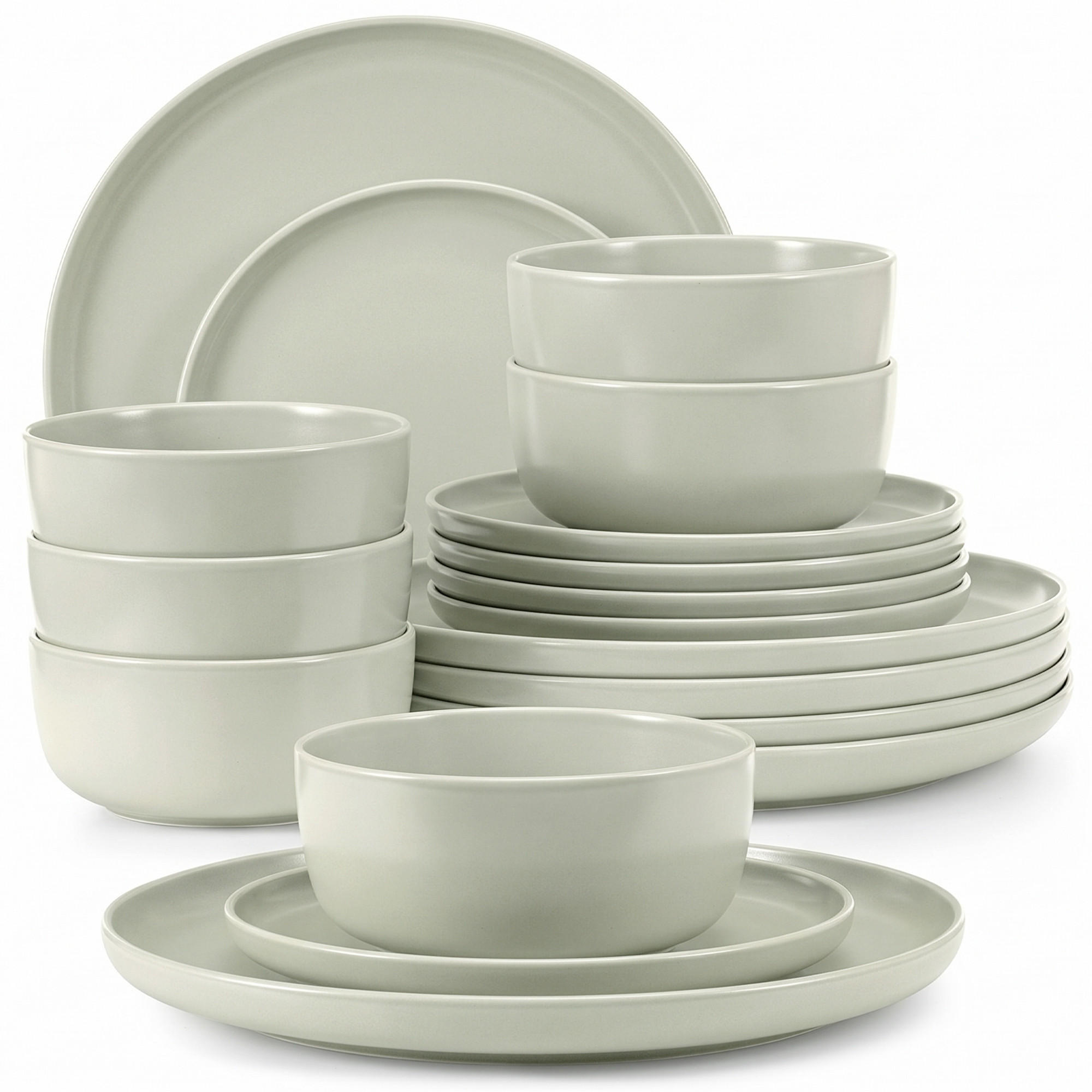 TAFELSERVICE VICTO Schüssel 6 Personen 18-tlg, matt beige/grün/grau - Hellgrün, Keramik (27/2/27cm) - KONSIMO®