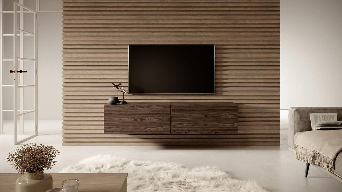 TV stolek BISIRA ořech 140 cm - tmavě hnědá, kompozitní dřevo (140/30/31.6cm) - Selsey