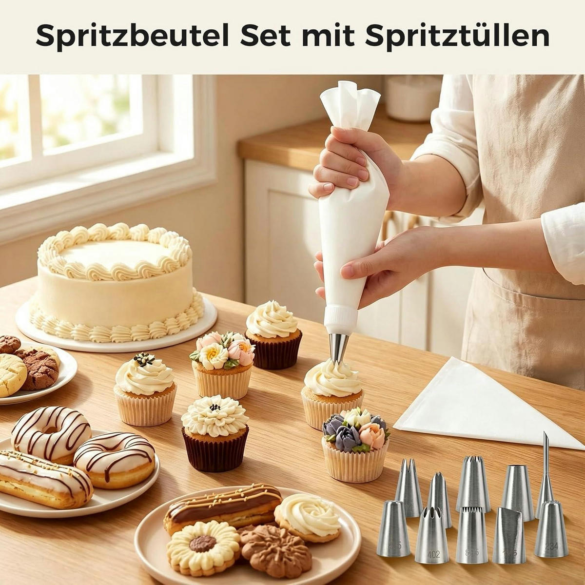 SPRITZBEUTEL Set 38-teilig mit 2 Baumwoll-Spritztüten 30 & 35 cm - Weiß, Textil (21/1/35cm)