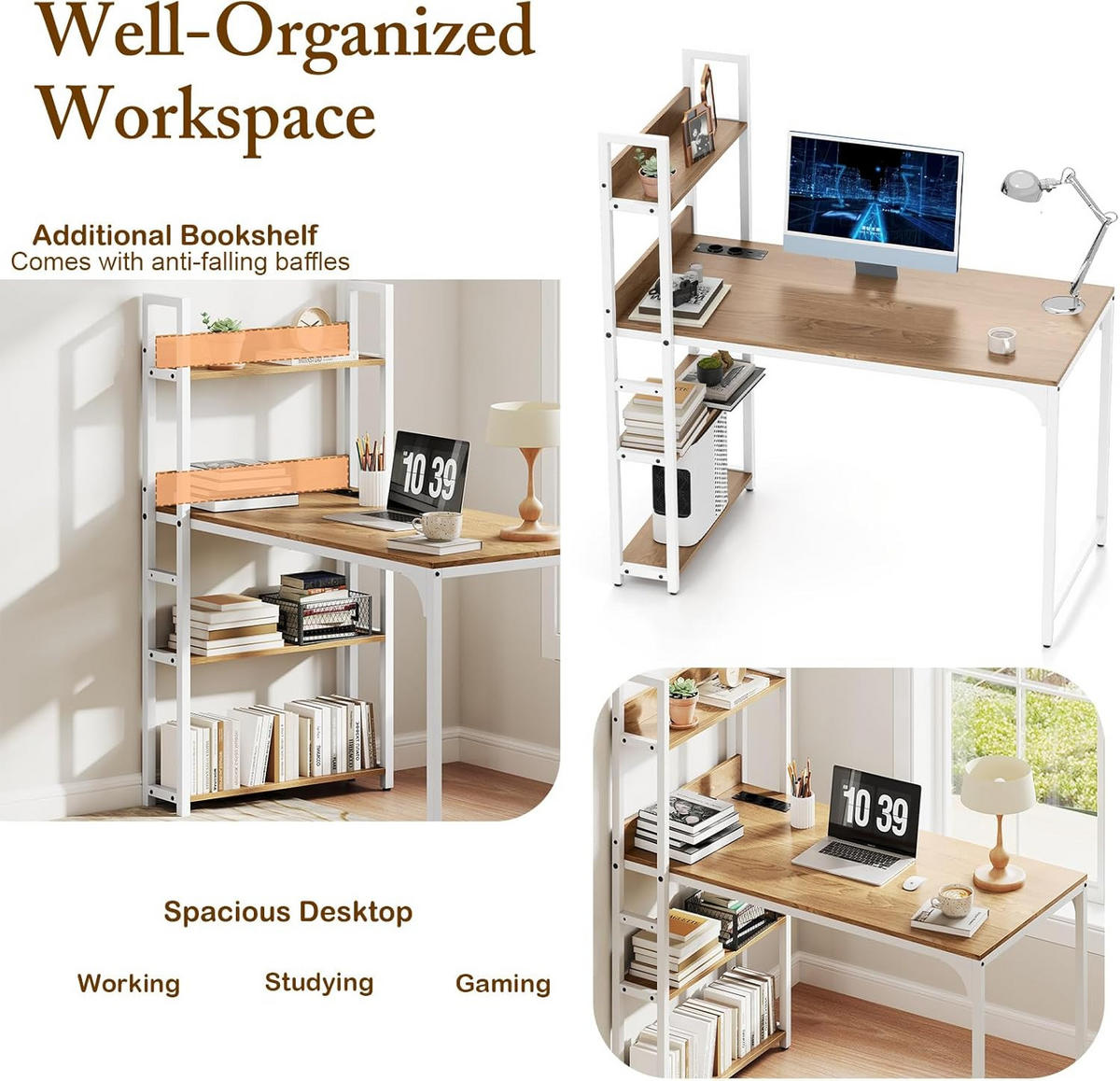 DATORBORD Natur - Naturfärgad, Träbaserade material (65/120/130cm) - COSTWAY