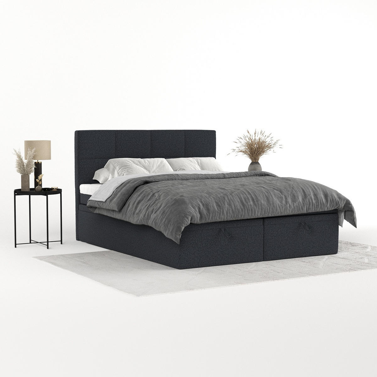 BOXBETT Tessa 140/200 cm Anthrazit im Riva Stoff - Anthrazit/Schwarz, Holz/Holzwerkstoff (140/200cm) - AltaBeds