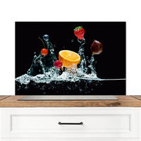 SPRITZSCHUTZ KÜCHE Wasser - Obst - Orange - Erdbeere - Kirsche - Schwarz 80x55 cm - Orange, Metall (80/0.3/55cm) - MuchoWow