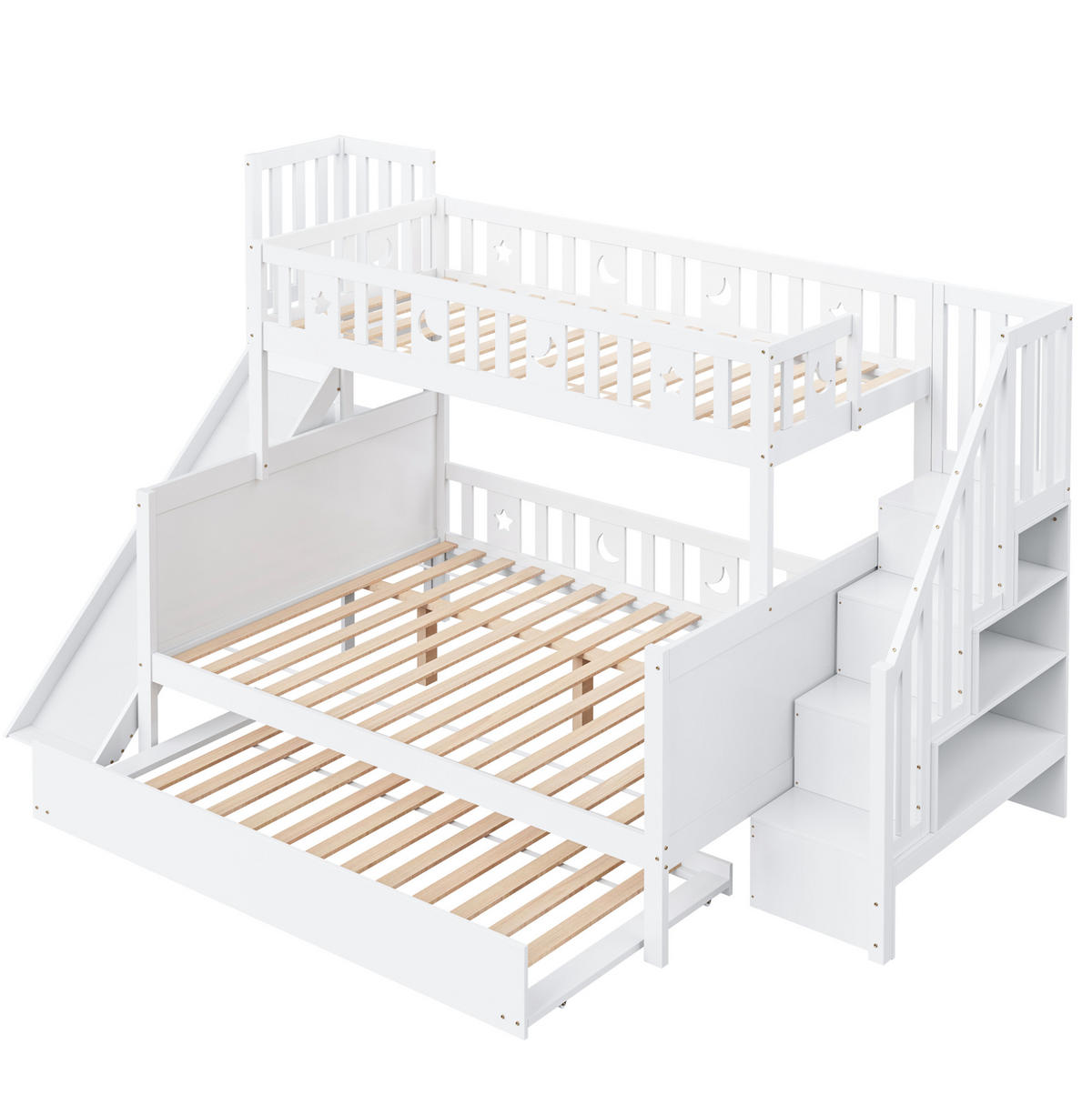 ETAGENBETT 90/200 cm und 140/200 cm Weiß mit Sicherheitsrutsche und Regal - Weiß, Holz (90/200cm) - OKWISH