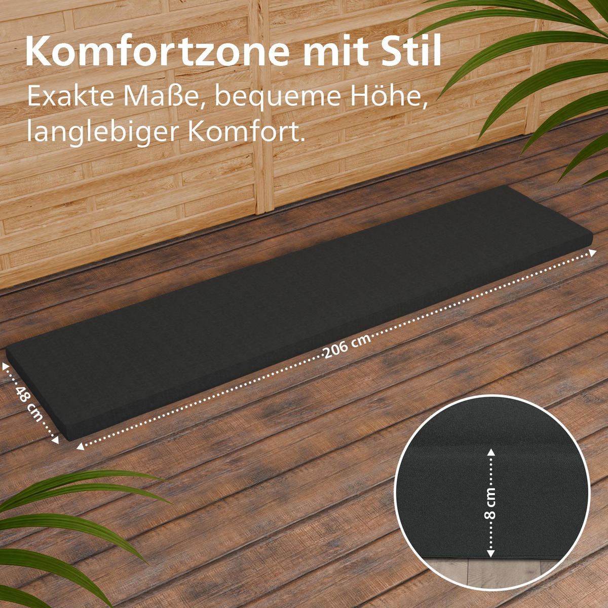 GARTENBANK 220/61 cm Holz Dunkelgrau - Dunkelgrau, Holz (220/93/61cm) - CLP