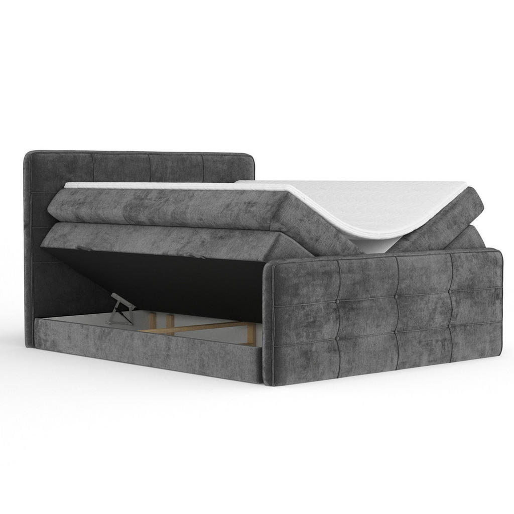 Thumbnail - Maison de Reve Boxspringbett, Anthrazit, Textil, Buche, Kiefer, H3 + H4, 7-Zonen, Höhe ca. 40 cm, 180x200 cm, Handmade i...