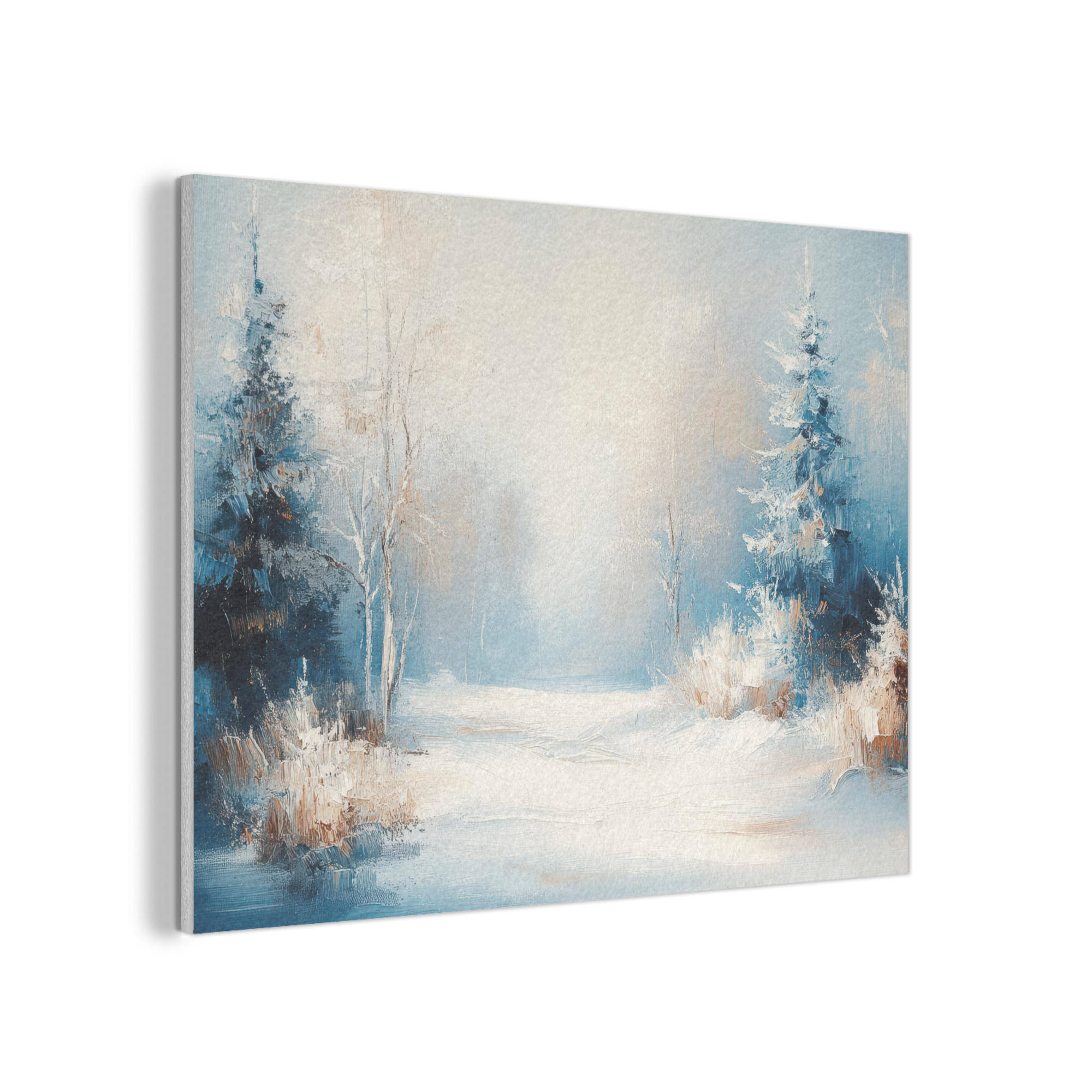 AKUSTIKPANEEL Wald - Winter - Natur - Abstrakt - Schnee 100x70 cm - Weiß, Textil (100/0.9/70cm) - MuchoWow