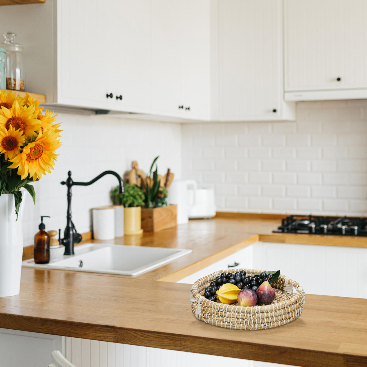 3xSERVIERTABLETT - Hellbraun, Kunststoff/Textil (43/11/43cm) - Relaxdays