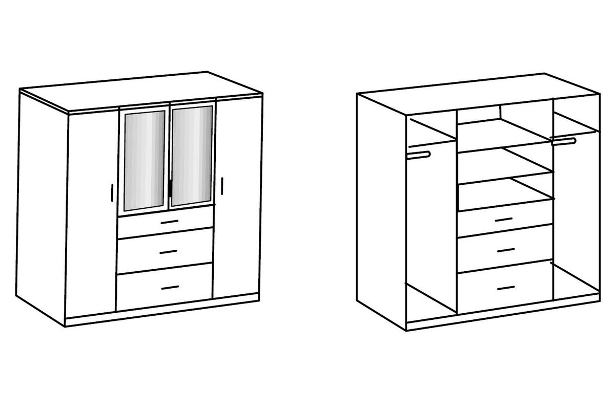 KLEIDERSCHRANK Click in Weiß mit Eiche Sägerau - Drehtürenschrank 179 cm Breite mit Spiegel - Silberfarben/Weiß, Holzwerkstoff (179/199/58cm)