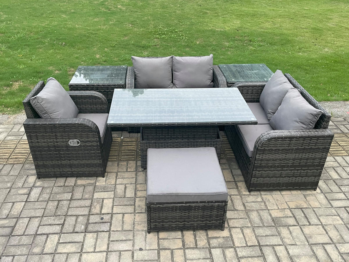 GARTENMÖBELSET Polyrattan 6-Sitzer - Dunkelgrau, Metall - Fimous