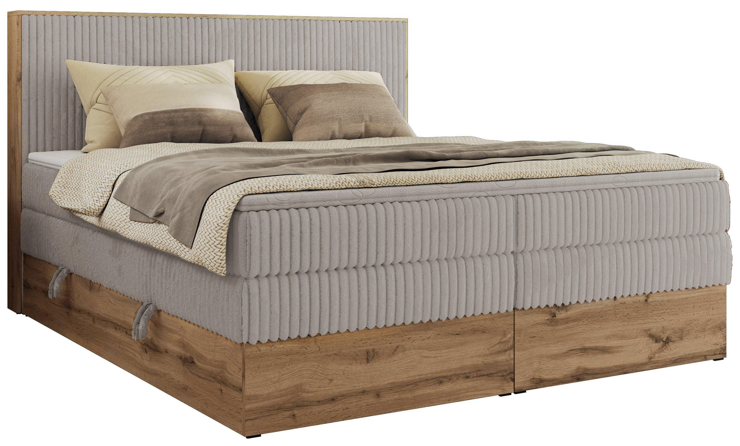 MKS POSTEL BOXSPRING WOOD CLASSIC KING 140/200 - Světle šedá Manšestr - H3