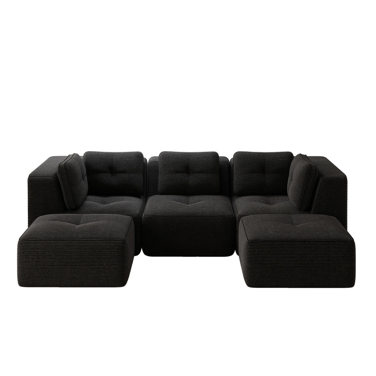 ECKSOFA 297/177/69 cm schwarz aus Cord mit modularem Design ohne Montage - Schwarz, Textil (177/297cm) - OKWISH