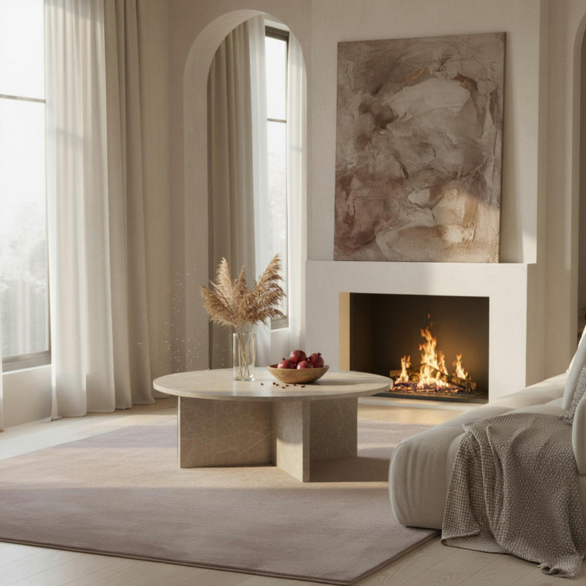 COUCHTISCH rund in Stein-Optik – modernes Design in Großformat, Beige 70x70x33 cm - Beige, Holzwerkstoff (70/70/33cm) - KADIMA DESIGN