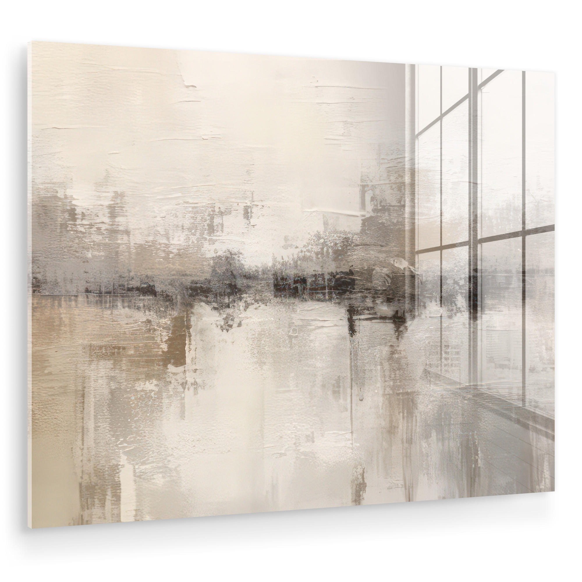 ACRYLGLASBILD Moderne Kunst - Abstrakt - Beige 80x60 cm - Beige, Glas (80/60cm) - MuchoWow