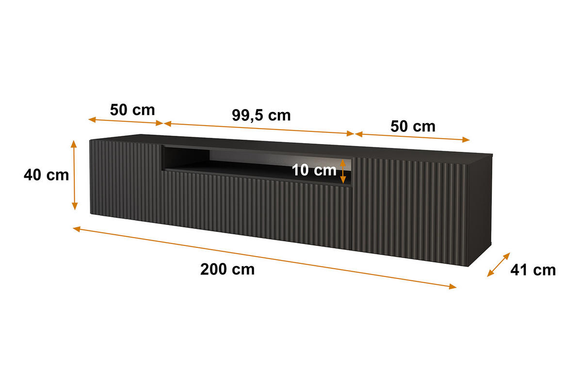 LOWBOARD NOA-2-W 200x40x41 cm - Schwarz - Schwarz/Weiß, Holzwerkstoff (200/40/41cm) - ALTDECOR