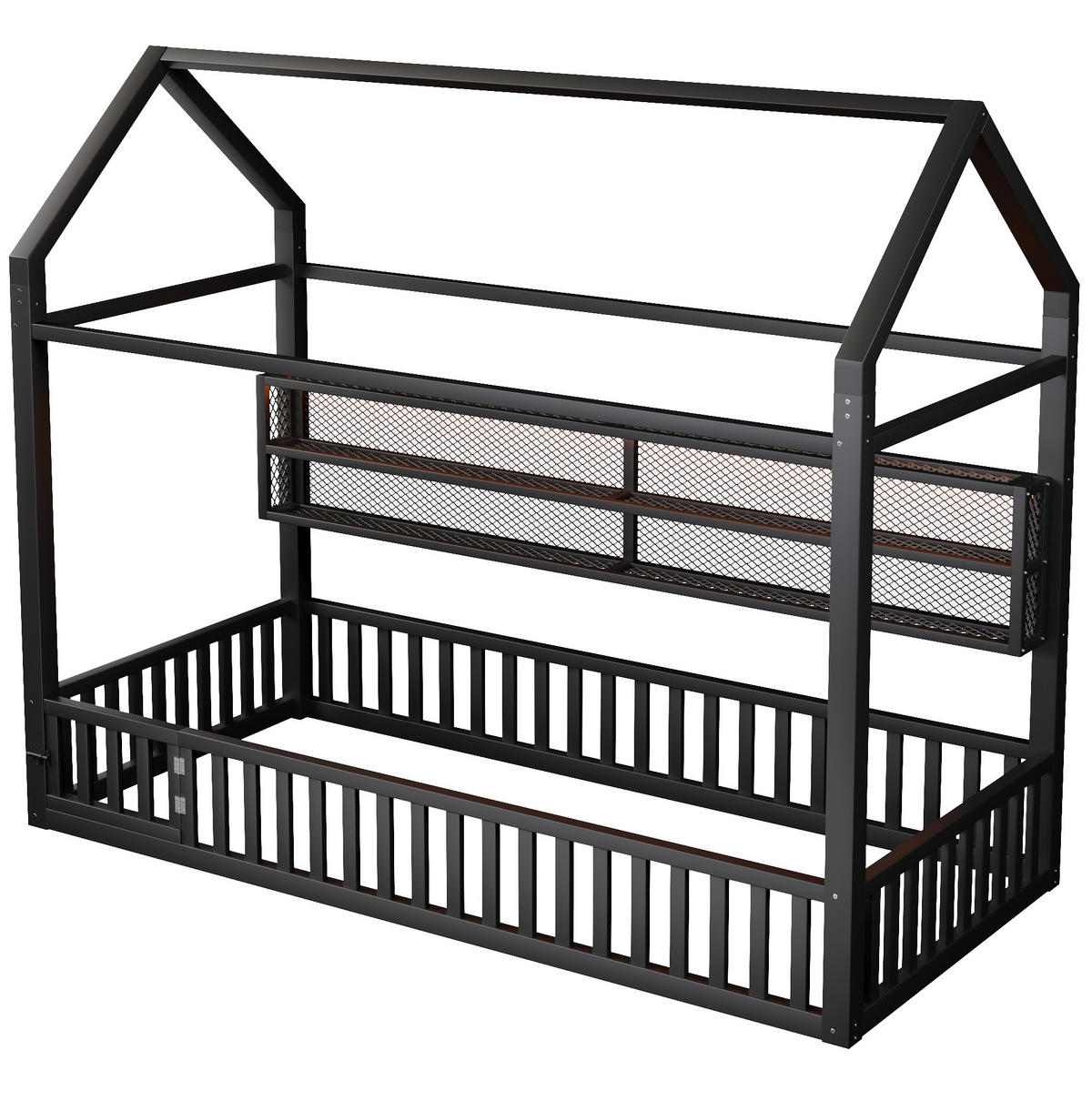 KINDERBETT 90/200 cm mit LED-Beleuchtung, Sicherheitszaun und Hausform aus Metall, Schwarz - Schwarz, Metall (90/200cm) - Redom