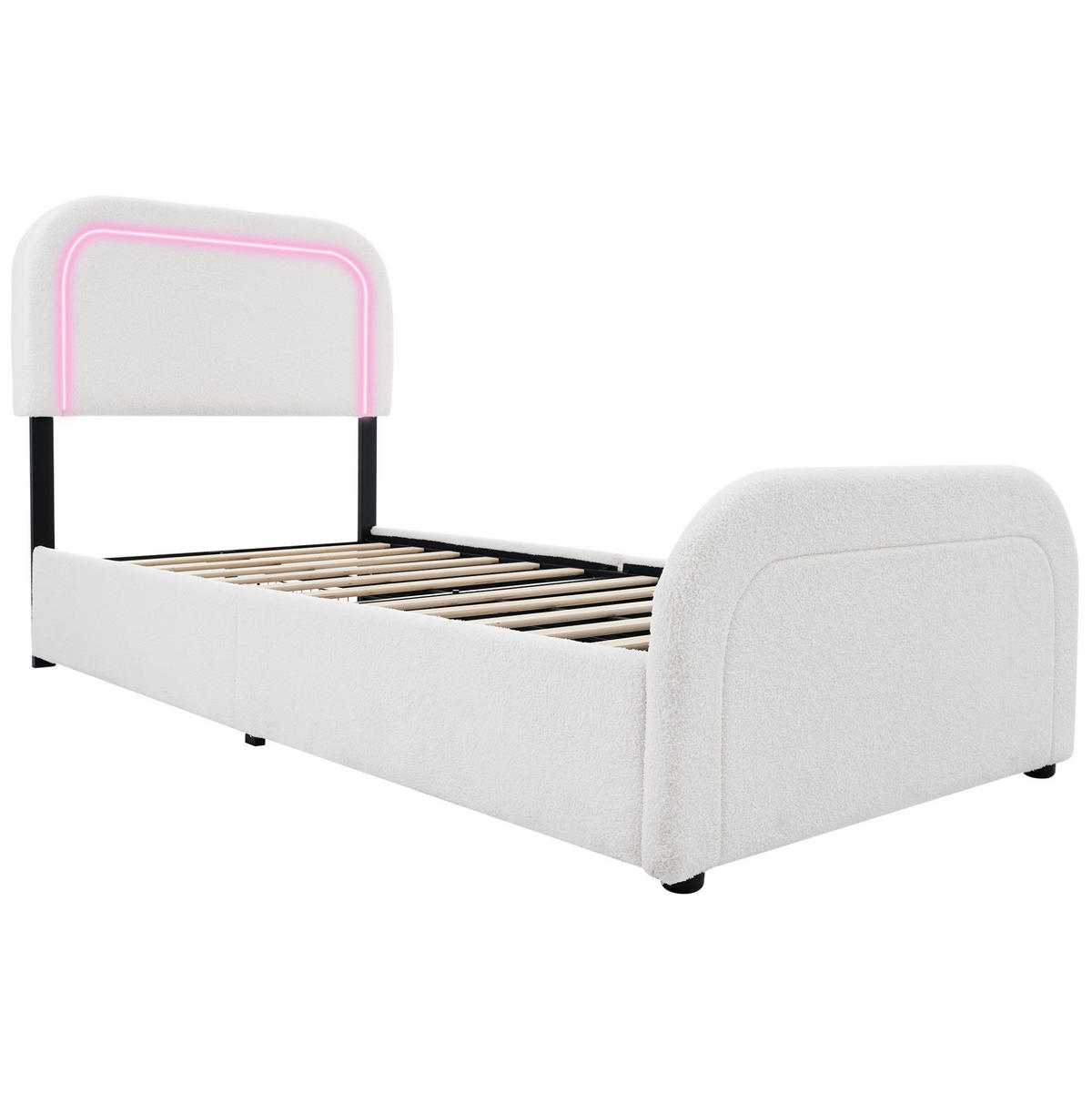 POLSTERBETT aus Sherpa 90x200 cm in Weiß mit LED-Beleuchtung & Ladestation - Weiß, Textil (90/200cm) - Modfu