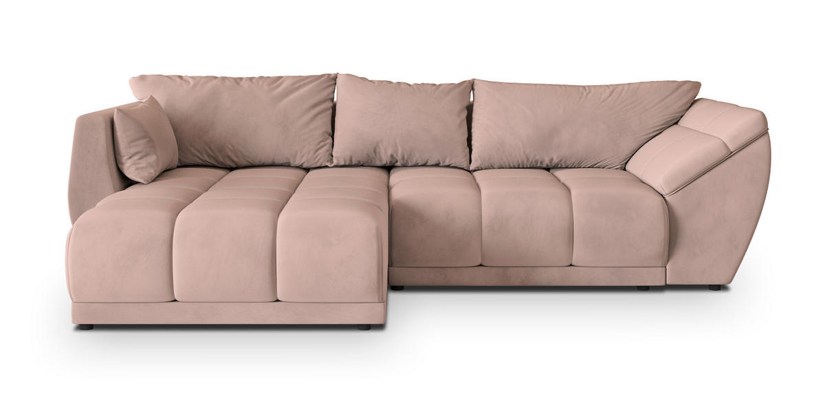 ECKSOFA ORENTI L-S Rosa Velours-Stoff mit Schlaffunktion - Rosa, Holz (287/182cm) - MASSENO