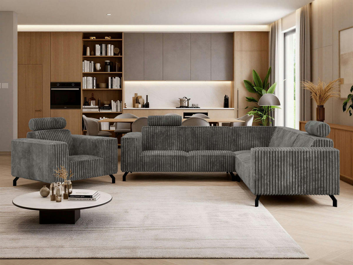 SEDACIA ZOSTAVA L+1 VESANO - Sivá Manšester - čierna/sivá, kov/textil (260/90/260cm) - MKS