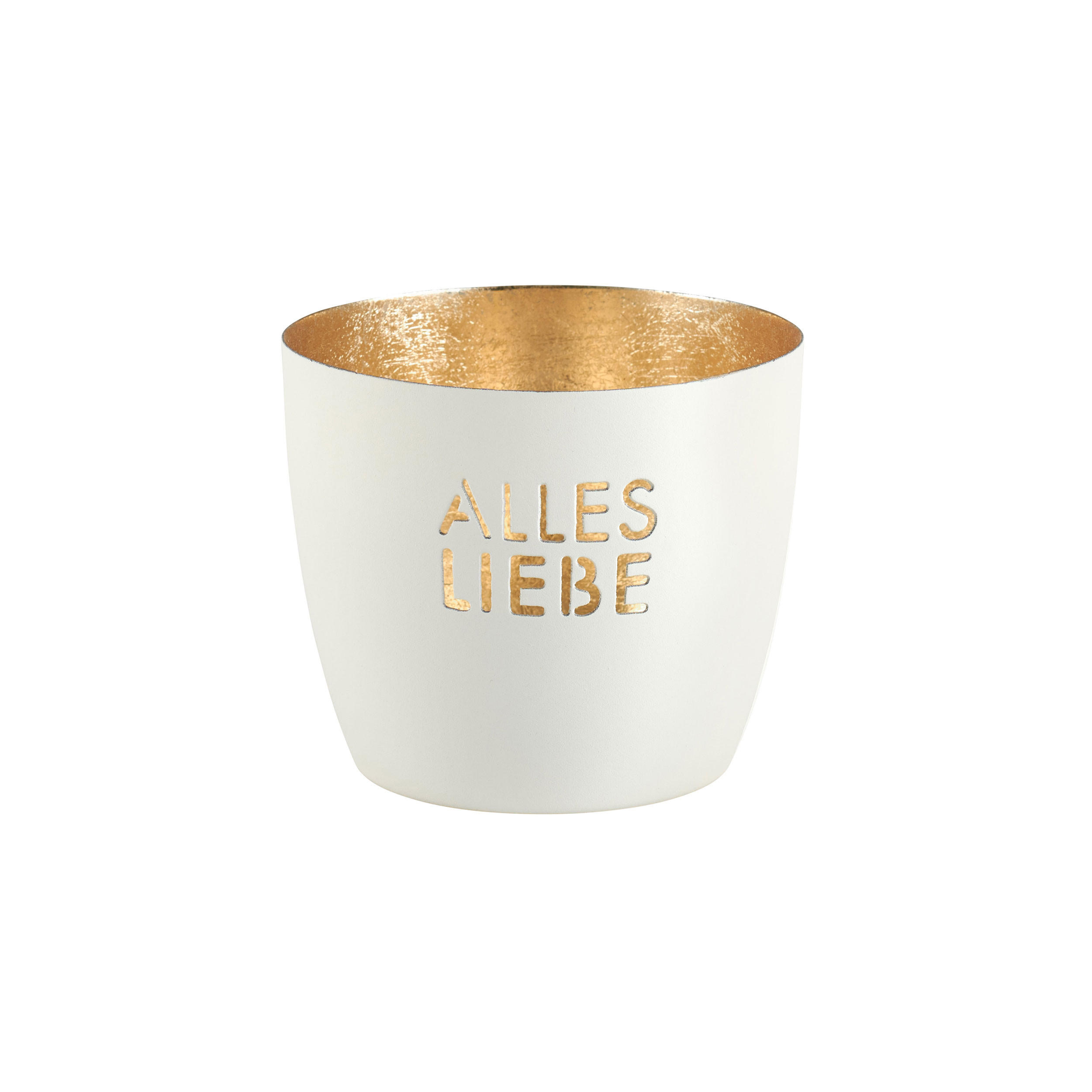 TEELICHTHALTER Madras Alles Liebe M, Eisen, weiß / Gold, H 8.5 cm - Weiß, Metall (5cm) - Gift Company