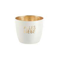 TEELICHTHALTER Madras Alles Liebe M, Eisen, weiß / Gold, H 8.5 cm - Weiß, Metall (5cm) - Gift Company