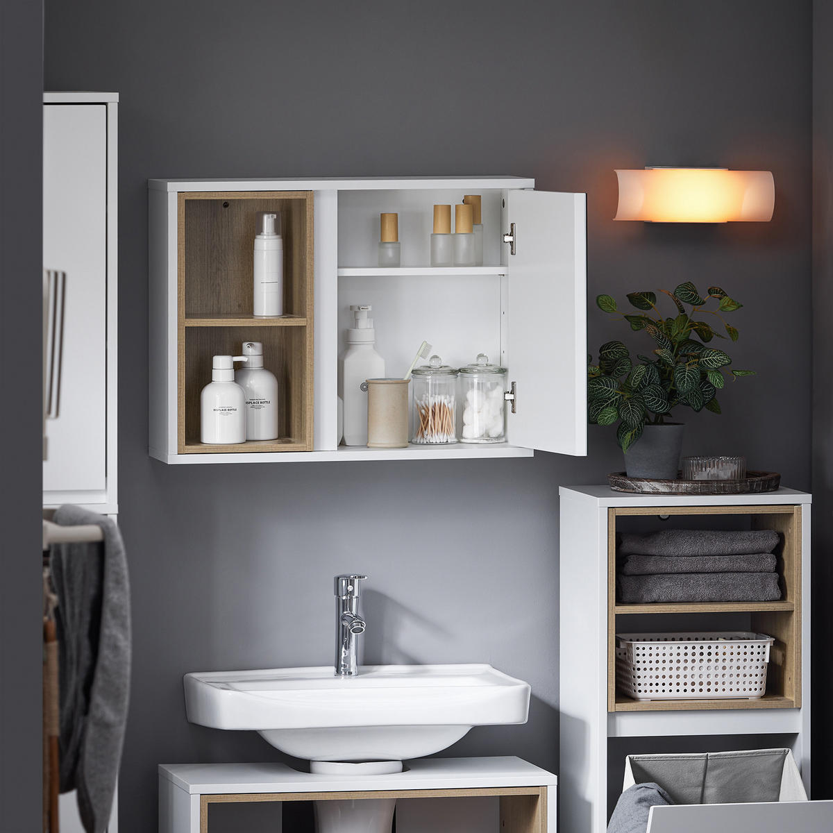 SPIEGELSCHRANK Weiß 60cm - Weiß, Holzwerkstoff (60/45/20cm) - SoBuy