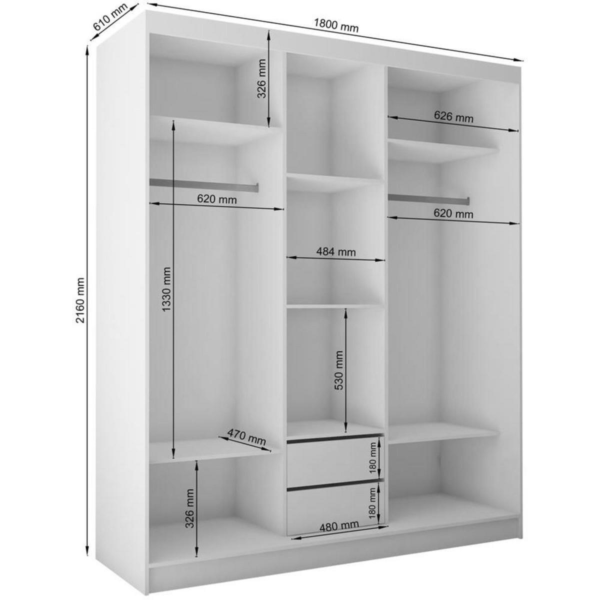 SCHWEBETÜRENSCHRANK Helix 180/216/61 schwarz+weiß mit Schubladeneinsatz - Schwarz/Weiß, Holzwerkstoff (180/216/61cm) - Beautysofa
