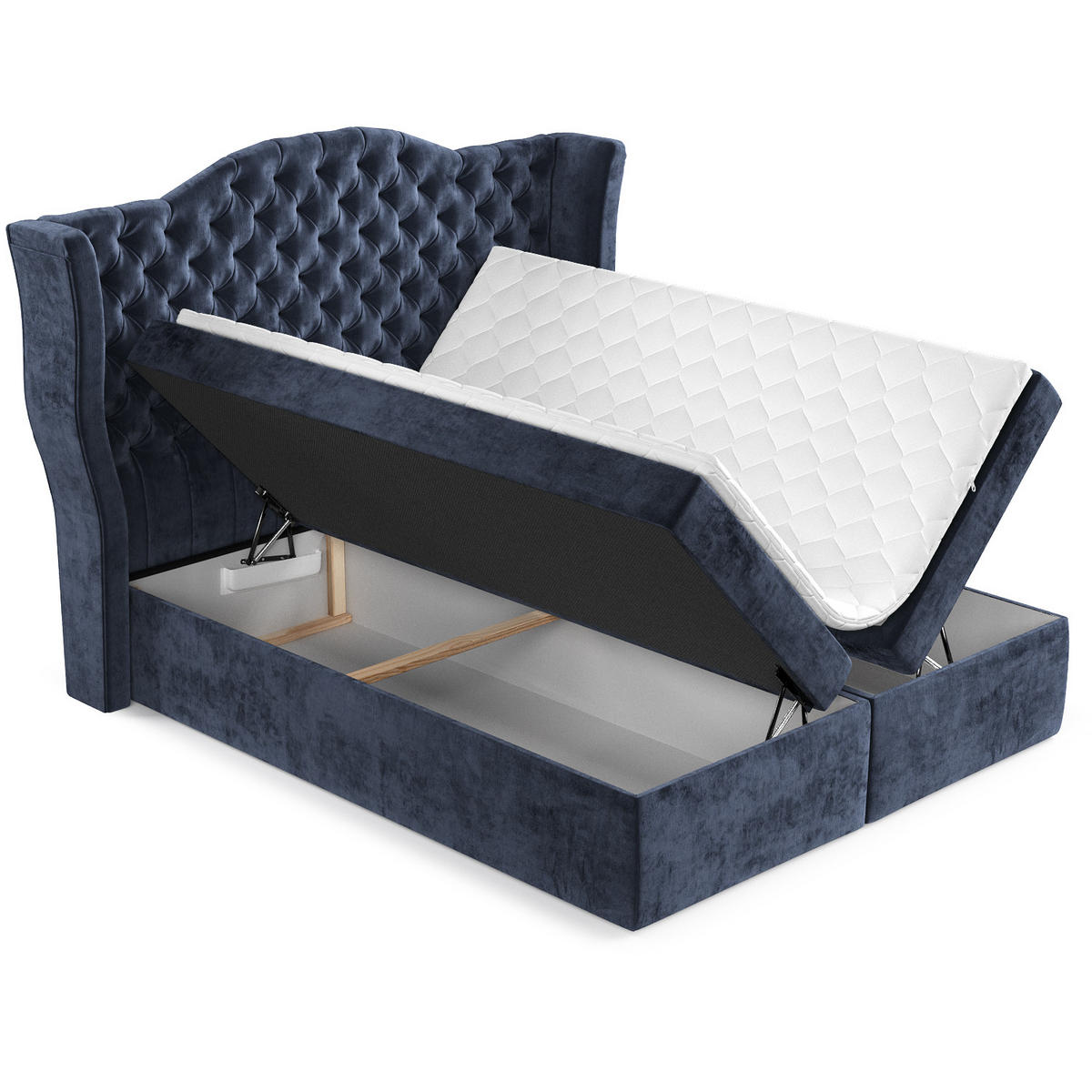 BOXBETT Royal Marineblau 140/200 cm im Chenille-Stoff - Schwarz/Dunkelblau, Holz/Holzwerkstoff (140/200cm) - Maison de Reve